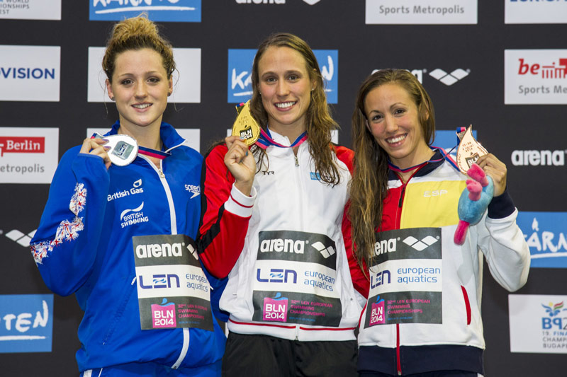 Molly (left) took silver at the European Championships in Berlin in 2014. Pic: LEN/Deepbluemedia